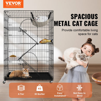 VEVOR kattenkooi met 4 niveaus en 2 deuren kattenverblijf 900x600x1330mm kleine dierenkooi van ijzer met geverfd oppervlak knaagdierkooi met 3 ladders Ideaal voor katten en andere kleine dieren