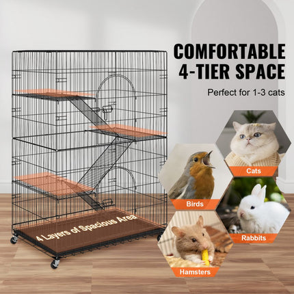 VEVOR kattenkooi met 4 niveaus en 2 deuren kattenverblijf 900x600x1330mm kleine dierenkooi van ijzer met geverfd oppervlak knaagdierkooi met 3 ladders Ideaal voor katten en andere kleine dieren