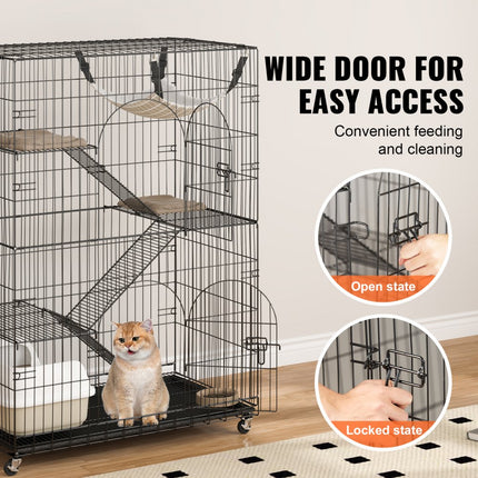 VEVOR kattenkooi met 4 niveaus en 2 deuren kattenverblijf 900x600x1330mm kleine dierenkooi van ijzer met geverfd oppervlak knaagdierkooi met 3 ladders Ideaal voor katten en andere kleine dieren
