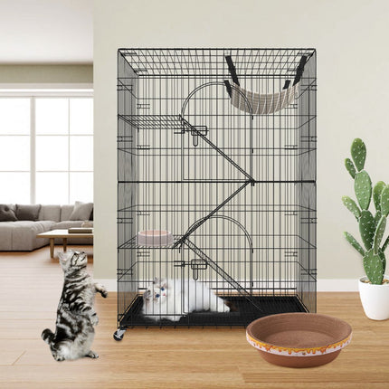 VEVOR kattenkooi met 4 niveaus en 2 deuren kattenverblijf 900x600x1330mm kleine dierenkooi van ijzer met geverfd oppervlak knaagdierkooi met 3 ladders Ideaal voor katten en andere kleine dieren