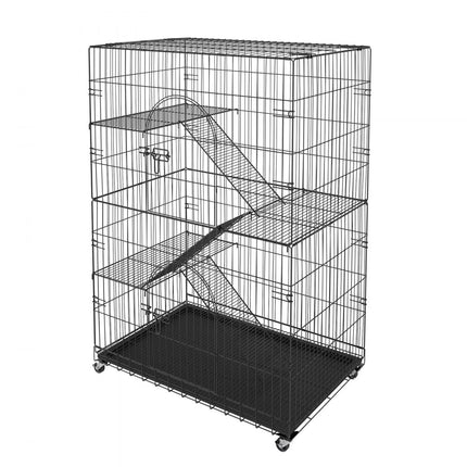 VEVOR kattenkooi met 4 niveaus en 2 deuren kattenverblijf 900x600x1330mm kleine dierenkooi van ijzer met geverfd oppervlak knaagdierkooi met 3 ladders Ideaal voor katten en andere kleine dieren