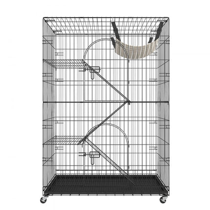 VEVOR kattenkooi met 4 niveaus en 2 deuren kattenverblijf 900x600x1330mm kleine dierenkooi van ijzer met geverfd oppervlak knaagdierkooi met 3 ladders Ideaal voor katten en andere kleine dieren