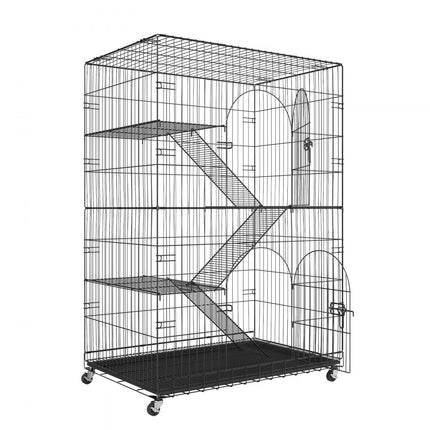 VEVOR kattenkooi met 4 niveaus en 2 deuren kattenverblijf 900x600x1330mm kleine dierenkooi van ijzer met geverfd oppervlak knaagdierkooi met 3 ladders Ideaal voor katten en andere kleine dieren