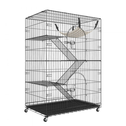VEVOR kattenkooi met 4 niveaus en 2 deuren kattenverblijf 900x600x1330mm kleine dierenkooi van ijzer met geverfd oppervlak knaagdierkooi met 3 ladders Ideaal voor katten en andere kleine dieren