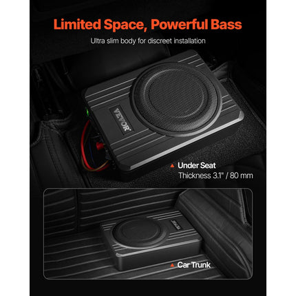 VEVOR Auto-subwoofer onder de stoel 400 W Slank actief subwoofersysteem 203 mm