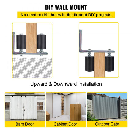 VEVOR 3" zwarte nylon verzinkte schuifpoortrolgeleider met L-vormige beugel en verstelbare bouten Ondersteuningsconstructie - Pak van 2