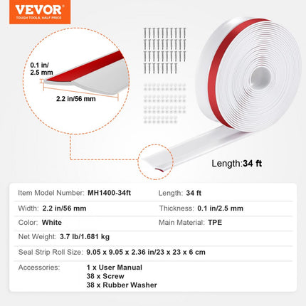 VEVOR afdichtstrips, weerbeschermingsstrips, garagedeuren, universeel 10,36 m