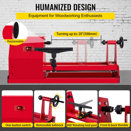 VEVOR Kralen Slijpen Machine Mini Tafelmodel Draaibank 350x500mm, Vermogen 400W Kleine Houtdraaibanken, Fase Enkel Mini Houtbewerking Draaibank, Mini Nauwkeurige Houtdraaibank voor Polijsten Snijden