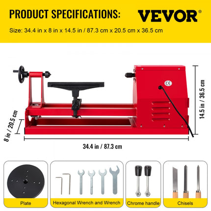 VEVOR Kralen Slijpen Machine Mini Tafelmodel Draaibank 350x500mm, Vermogen 400W Kleine Houtdraaibanken, Fase Enkel Mini Houtbewerking Draaibank, Mini Nauwkeurige Houtdraaibank voor Polijsten Snijden
