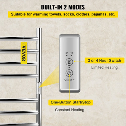 VEVOR Elektrisch Handdoekdroogrek 125W Elektrische Handdoekverwarmer 8 Staven Verwarming Handdoek van Roestvrij Staal met Max 5 Kg Laadvermogen