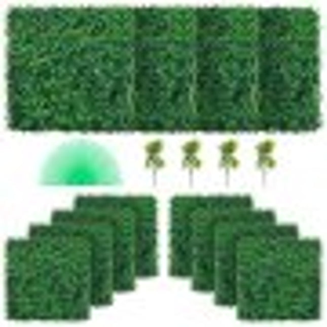 VEVOR Kunstmatig Buxus Hegpaneel, 12 Stuks, 50,8 x 50,8 cm, Kunstmatige Heggen, Kunstmatige Buxusomheining, Nep Klimop Realistisch Effect Groene Plastic Decoratie Voor Tuinen en Werven, 4 cm Dikte
