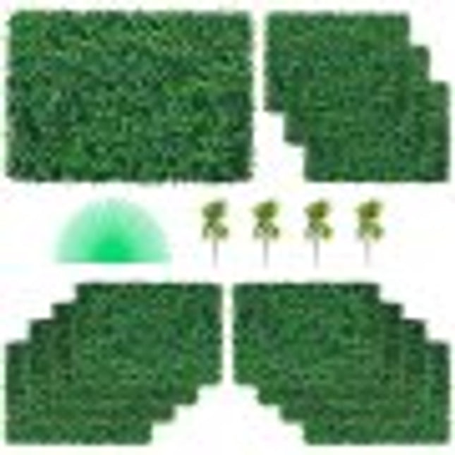 VEVOR Kunstmatig Buxus Hegpaneel, 12 Stuks, 61 x 40,6 cm, Kunstmatige Heggen, Kunstmatige Buxusomheining, Nep Klimop UV Realistisch Effect Groene Plastic Decoratie Voor Tuinen en Werven, 4 cm Dikte