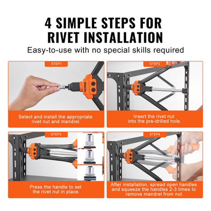 VEVOR klinkmoertangenset blindklinkmoertang 410 mm, klinknageltang 13 sets moeren en doornen, klinkmoergereedschap M3 M4 M5 M6 M8 M10 M12 professionele handklinknageltang, klinkmachine draadmoerklinknagels