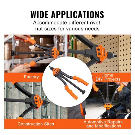 VEVOR Klinkmoertangenset Blindklinkmoertang 350 mm klinktang 7 sets moeren en doornen Klinkmoergereedschap M6 M8 M10 Professionele handklinknageltang Klinkhamer Draadmoer Klinknageltang Tang