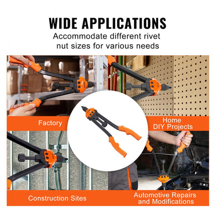 VEVOR klinkmoertangenset blindklinkmoertang 410 mm, klinknageltang 13 sets moeren en doornen, klinkmoergereedschap M3 M4 M5 M6 M8 M10 M12 professionele handklinknageltang, klinkmachine draadklinknagels