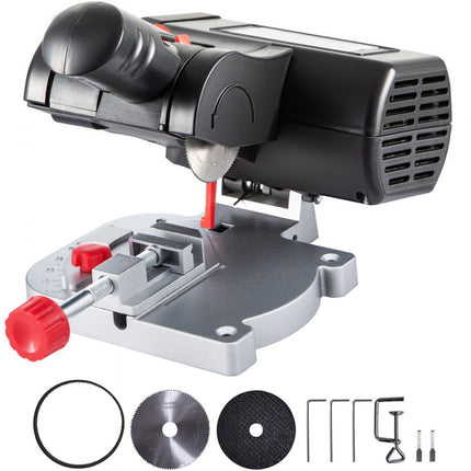 VEVOR mini-verstekzaag 90 W, inclusief 3 x zaagbladen 5 cm & 5,87 cm, 12/10/4 mm mini-ijzerzaag draagbaar, 7800 RPM verstekzaag 0-45° verstelbaar, voor hout, zink, aluminium etc.