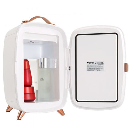VEVOR 6L draagbare gespiegelde schoonheidskoelkast met LED-verlichting, witte 9V DC make-up minikoelkast, 8 blikken 3 LED-spiegellichtmodus, kleine huidverzorgingskoelkast voor kantoor, slaapkamer, enz.
