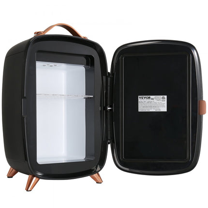 VEVOR 6L draagbare gespiegelde schoonheidskoelkast met LED-verlichting, zwarte 9V DC make-up minikoelkast, 8 blikken 3 LED-spiegellichtmodus, kleine huidverzorgingskoelkast voor kantoor, slaapkamer, enz.