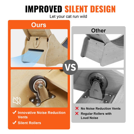 VEVOR Kattenloopwiel 750x320x800mm Kattenloopwiel gemaakt van berken- en populierenmultiplex Kattenwiel Geluidsarm Uitneembare binnenmat Kattenwiel Geschikt voor katten met een gewicht van 2,72 tot 3,63 kg