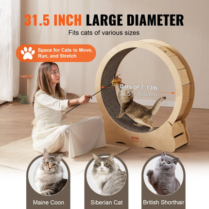 VEVOR Kattenloopwiel 910x320x970mm Kattenloopwiel gemaakt van berken- en populierenmultiplex Kattenwiel Geluidsarm Uitneembare binnenmat Kattenwiel Geschikt voor katten met een gewicht van 3,6 tot 6,6 kg