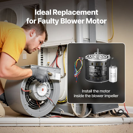 VEVOR 1/2 PK ventilatormotor 2,6A 1300/1100/800rpm 3 versnellingen 15μF/450V condensator