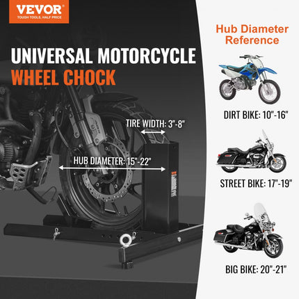 VEVOR Motorfiets Voorwiel Chock Motorbike Stand 381-558.8mm Verstelbare Motorbike Chock Stand Laadvermogen 816.5kg Geschikt voor 76.2-203.2mm Bandbreedte Front Paddock Stand
