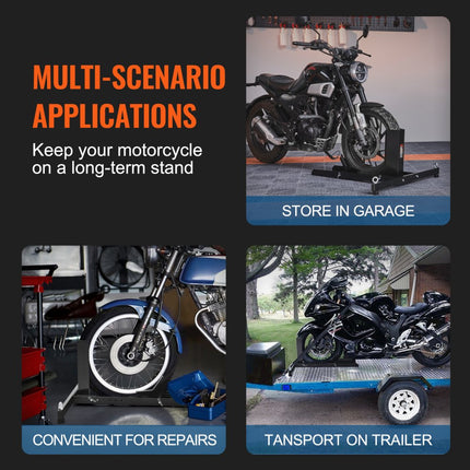 VEVOR Motorfiets Voorwiel Chock Motorbike Stand 381-558.8mm Verstelbare Motorbike Chock Stand Laadvermogen 816.5kg Geschikt voor 76.2-203.2mm Bandbreedte Front Paddock Stand