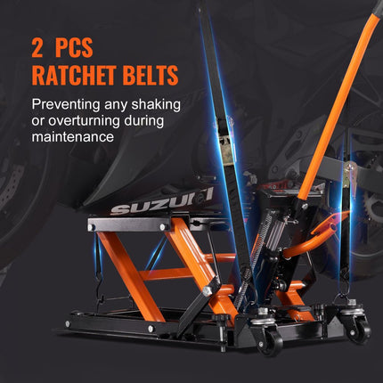 VEVOR hydraulische motorkrik 700 kg draagvermogen motorkrik motorfiets hefplatform montagestandaard motorfiets, verstelbaar 120-385 mm montagestandaard motorlift, motorstandaard in garage en buiten