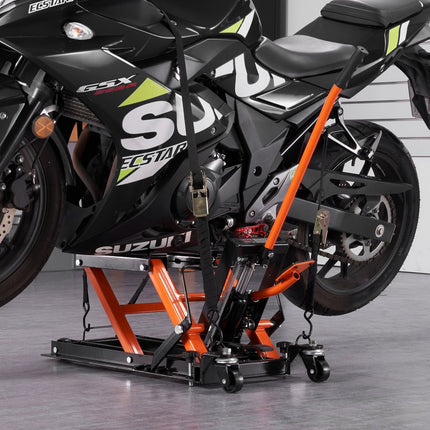 VEVOR hydraulische motorkrik 700 kg draagvermogen motorkrik motorfiets hefplatform montagestandaard motorfiets, verstelbaar 120-385 mm montagestandaard motorlift, motorstandaard in garage en buiten