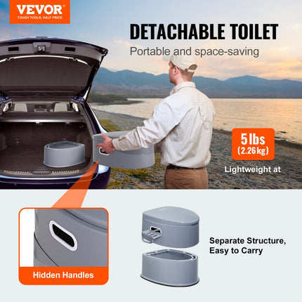 VEVOR 5L campingtoilet met toiletpapier en mobiele telefoonhouder, draagbaar campingtoilet 500 x 467 x 400 mm Reistoilet Noodtoilet Witte toiletten 136,1 kg Gewichtscapaciteit Campertoilet