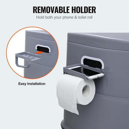 VEVOR 5L campingtoilet met toiletpapier en mobiele telefoonhouder, draagbaar campingtoilet 500 x 467 x 400 mm Reistoilet Noodtoilet Witte toiletten 136,1 kg Gewichtscapaciteit Campertoilet