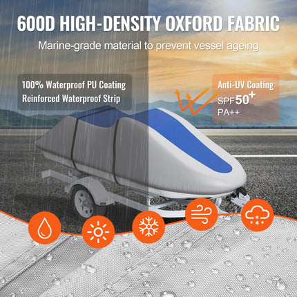 VEVOR jetski-hoes, 320-342 cm trailerbare waterdichte PWC-hoes, heavy duty 600D Marine Grade PU Oxford-stof, UV-bestendige Seadoo-hoes 420x247 cm jetski-hoes