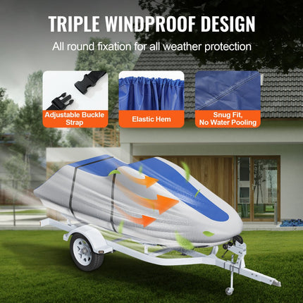VEVOR jetski-hoes, 320-342 cm trailerbare waterdichte PWC-hoes, heavy duty 600D Marine Grade PU Oxford-stof, UV-bestendige Seadoo-hoes 420x247 cm jetski-hoes