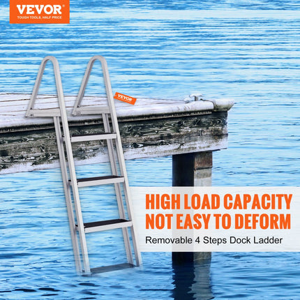 VEVOR-dokladder, 4 verwijderbare treden, laadvermogen van 159 kg, bootladder van aluminiumlegering met 10 cm brede trede en antislip rubberen mat voor het aan boord gaan van schepen/meren/zwembaden/oceanen