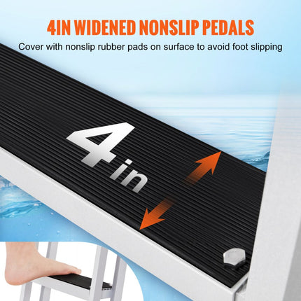 VEVOR-dokladder, 4 verwijderbare treden, laadvermogen van 159 kg, bootladder van aluminiumlegering met 10 cm brede trede en antislip rubberen mat voor het aan boord gaan van schepen/meren/zwembaden/oceanen
