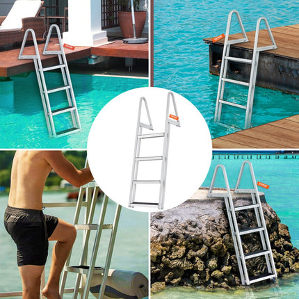 VEVOR-dokladder, 4 verwijderbare treden, laadvermogen van 159 kg, bootladder van aluminiumlegering met 10 cm brede trede en antislip rubberen mat voor het aan boord gaan van schepen/meren/zwembaden/oceanen