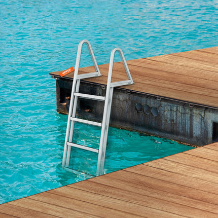 VEVOR-dokladder, 4 verwijderbare treden, laadvermogen van 159 kg, bootladder van aluminiumlegering met 10 cm brede trede en antislip rubberen mat voor het aan boord gaan van schepen/meren/zwembaden/oceanen