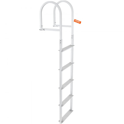 VEVOR Dockladder 5 verwijderbare treden, 227 kg laadvermogen Aluminium pontonbootladder met 8 cm brede trede en antislip rubberen mat voor het aan boord gaan van schepen/meren/zwembaden/zeeën