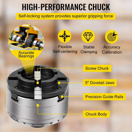 5" 4 Jaw Lathe Chuck Self-Centering With Operating Tools Hot Hardened