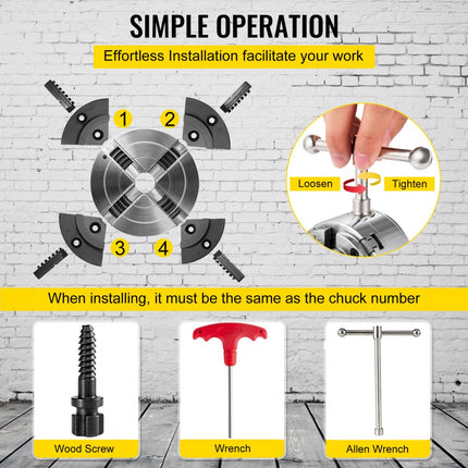 5" 4 Jaw Lathe Chuck Self-Centering With Operating Tools Hot Hardened