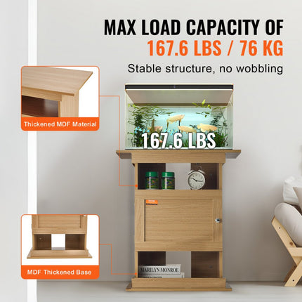 VEVOR Aquariumstandaard, 20 gallon aquariumstandaard, 64x40x72cm MDF Turtle Tankstandaard, 76kg laadvermogen, reptielentankstandaard met opbergruimte, kast en hardwarekit, lindehoutkleur