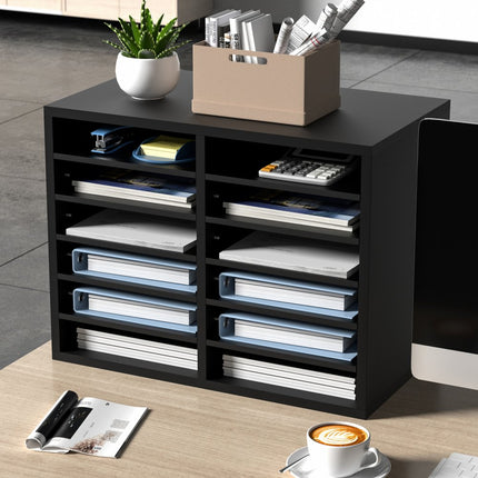 VEVOR Brievenbakje Bureau Organizer 520 x 305 x 410 mm, 2,3-5,6 cm Verstelbaar A4 Stapelbaar Liggend, Papierlade, Opslag Bureau Archiefsysteem Organisatie, Plank (Zwart, 2 x 6 Compartimenten)