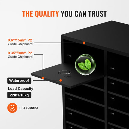 VEVOR 997 x 305 x 680 mm brievenbak bureau-organizer, 2,3-5,6 cm verstelbaar A4 stapelbaar liggend, papierlade, opslag bureau archiefsysteem organisatie, plank (zwart, 36 vakken)