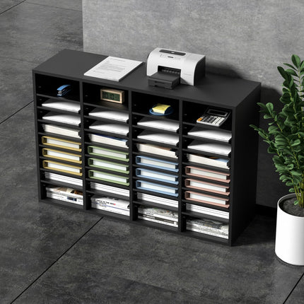 VEVOR 997 x 305 x 680 mm brievenbak bureau-organizer, 2,3-5,6 cm verstelbaar A4 stapelbaar liggend, papierlade, opslag bureau archiefsysteem organisatie, plank (zwart, 36 vakken)