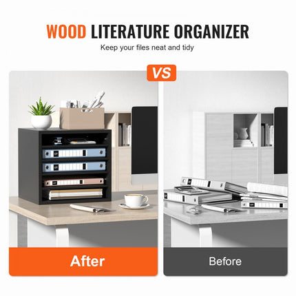 VEVOR 355 x 305 x 330 mm brievenbak bureau-organizer, 2,3-5,6 cm verstelbaar A4 stapelbaar liggend, papierlade, opslag bureau archiefsysteem organisatie, plank (zwart, 5 vakken)