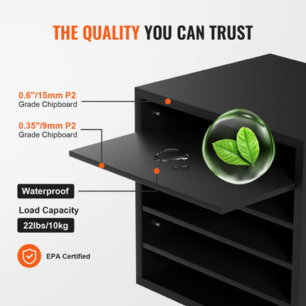 VEVOR 355 x 305 x 330 mm brievenbak bureau-organizer, 2,3-5,6 cm verstelbaar A4 stapelbaar liggend, papierlade, opslag bureau archiefsysteem organisatie, plank (zwart, 5 vakken)