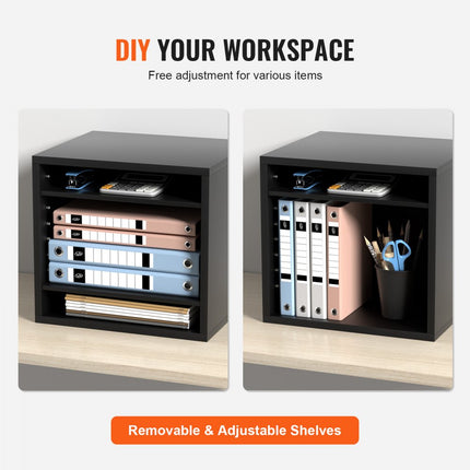 VEVOR 355 x 305 x 330 mm brievenbak bureau-organizer, 2,3-5,6 cm verstelbaar A4 stapelbaar liggend, papierlade, opslag bureau archiefsysteem organisatie, plank (zwart, 5 vakken)