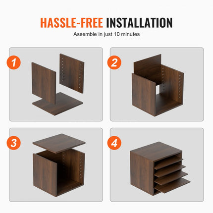 VEVOR 355 x 305 x 330 mm brievenbak bureau-organizer, 2,3-5,6 cm verstelbaar A4 stapelbaar liggend, papierlade, opslag bureau archiefsysteem organisatie, plank (bruin, 5 vakken)