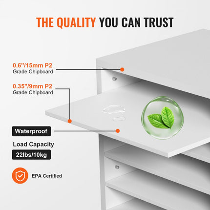 VEVOR 355 x 305 x 330 mm brievenbak bureau-organizer, 2,3-5,6 cm verstelbaar A4 stapelbaar dwars, papierlade, opslag bureau archiefsysteem organisatie, plank (wit, 5 vakken)