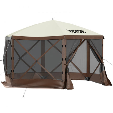 VEVOR Opvouwbaar tuinpaviljoen, 3,05 m x 3,05 m 6-zijdige pop-up campingluifeltent met gaasramen, draagbare draagtas, grondpinnen, groot tuinpaviljoen voor buitenkamperen, gazon en achtertuin